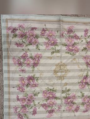 Christian Dior Floral Pink & Cream Striped Scarf